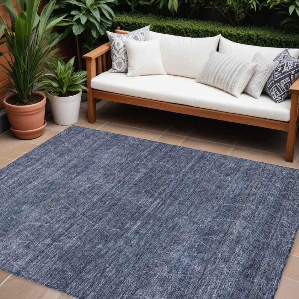 HomeRoots 9' X 12' Durable Navy Blue and Ivory Geometric Indoor Outdoor Area Rug – Washable & Stylish Design 605594