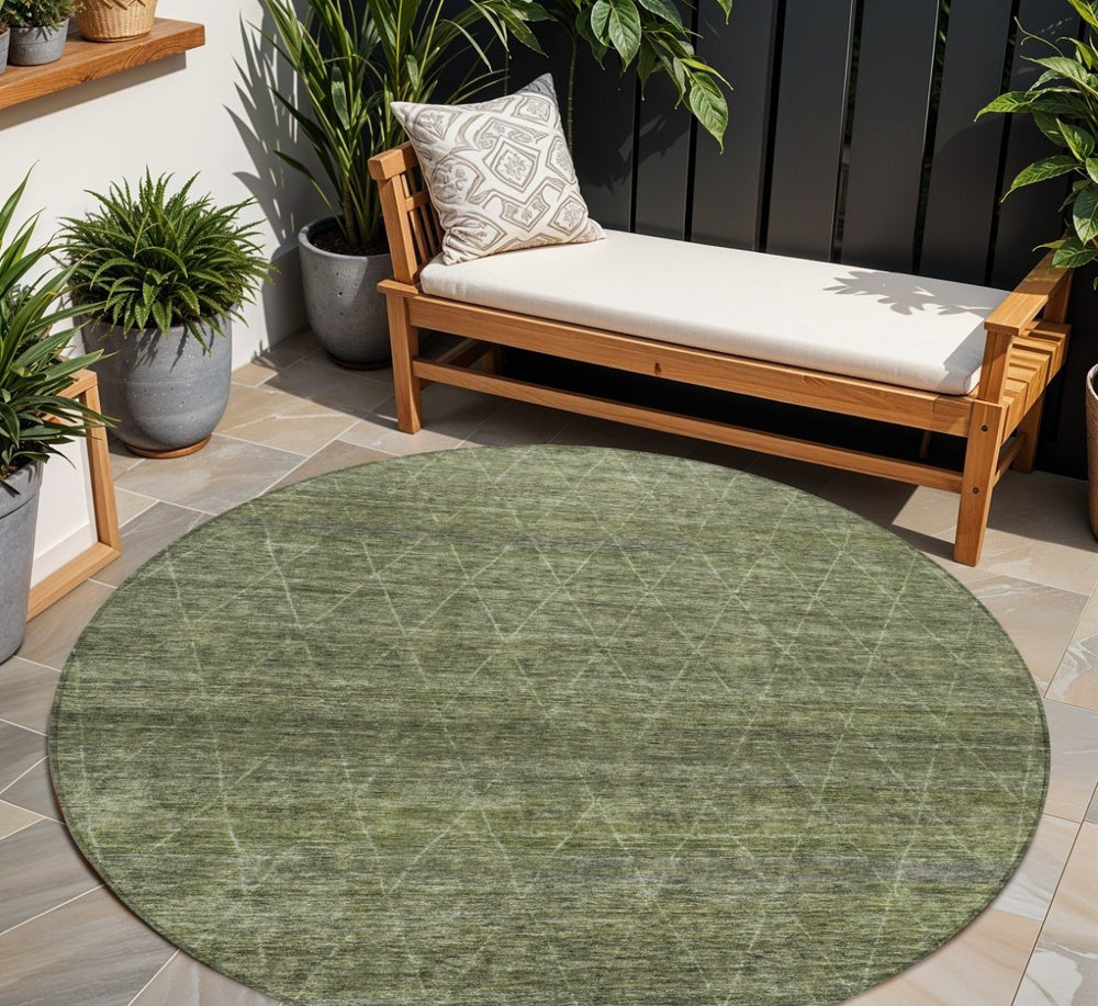 HomeRoots 5' Olive Green and Ivory Geometric Area Rug – Stylish, Durable, and Machine Washable for Indoor/Outdoor Use 8' Round 605598