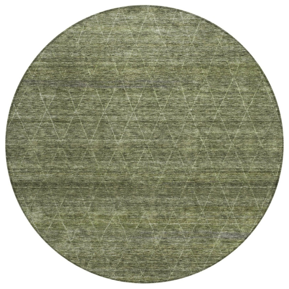 HomeRoots 5' Olive Green and Ivory Geometric Area Rug – Stylish, Durable, and Machine Washable for Indoor/Outdoor Use 8' Round 605598