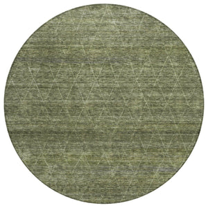 HomeRoots 5' Olive Green and Ivory Geometric Area Rug – Stylish, Durable, and Machine Washable for Indoor/Outdoor Use 8' Round 605598