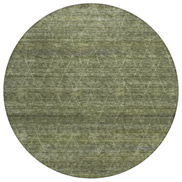 HomeRoots 5' Olive Green and Ivory Geometric Area Rug – Stylish, Durable, and Machine Washable for Indoor/Outdoor Use 8' Round 605598