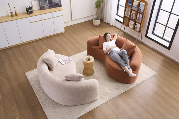 English Elm LY-042 Zen-Inspired S-Curved Dual-Depth Loveseat with Chenille Upholstery, Ready-to-Use Comfort Beige W2231P329716
