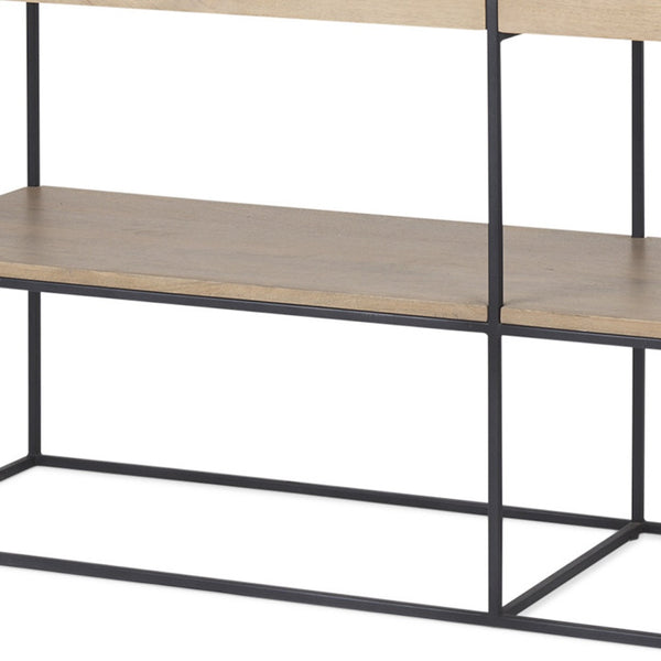 Homeroots 63" Natural And Black Solid Wood Console Table With Metal Frame, Shelf, And Two Drawers For Versatility   605608