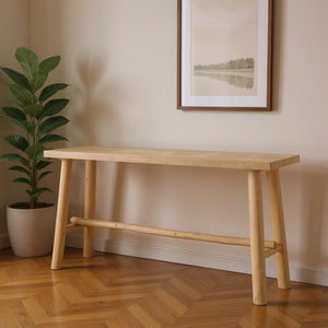 HomeRoots 66" Light Brown Solid Wood Trestle Console Table - Stylish Entryway, Living Room & Office Multi-Use Design 605609