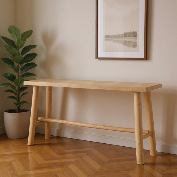 HomeRoots 66" Light Brown Solid Wood Trestle Console Table - Stylish Entryway, Living Room & Office Multi-Use Design 605609