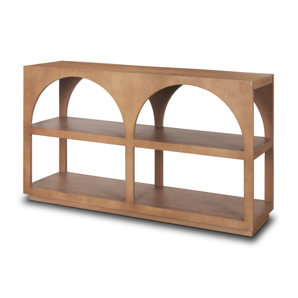 HomeRoots 54" Brown Solid Wood Console Table - Handcrafted Elegance with Two Spacious Shelves for Storage 605612