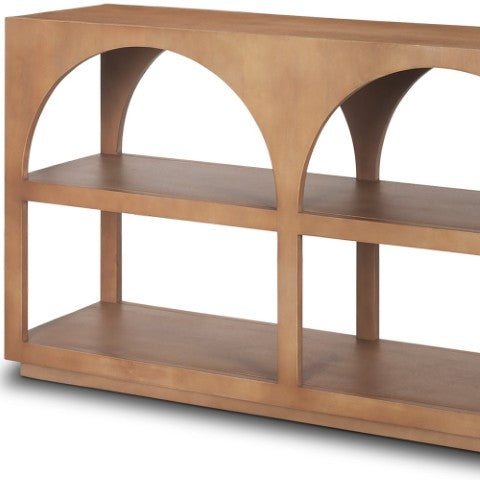 Homeroots 54" Brown Solid Wood Console Table - Stylish Entryway Shelf With Two Versatile Storage Spaces   605612