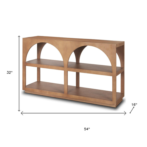 Homeroots 54" Brown Solid Wood Console Table - Stylish Entryway Shelf With Two Versatile Storage Spaces   605612
