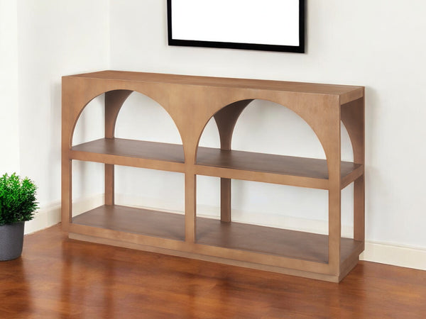 Homeroots 54" Brown Solid Wood Console Table - Stylish Entryway Shelf With Two Versatile Storage Spaces   605612