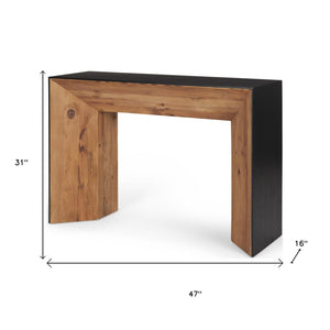 HomeRoots 47" Solid Wood Pedestal Console Table - Elegant Two-Tone Design for Entryways or Living Rooms 605613