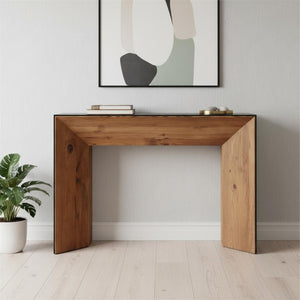 HomeRoots 47" Solid Wood Pedestal Console Table - Elegant Two-Tone Design for Entryways or Living Rooms 605613