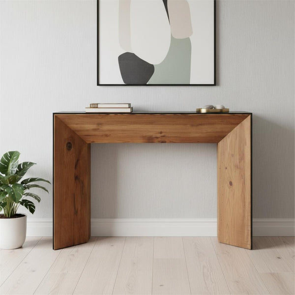 HomeRoots 47" Solid Wood Pedestal Console Table - Elegant Two-Tone Design for Entryways or Living Rooms 605613