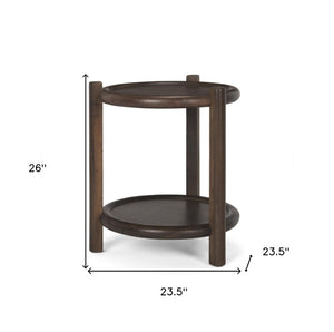 24 Inch Solid Wood Tray Table in Rich Dark Brown Finish for Sofa or Bedroom Use