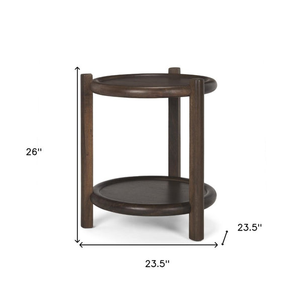 24 Inch Solid Wood Tray Table in Rich Dark Brown Finish for Sofa or Bedroom Use