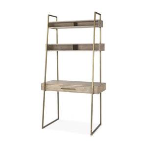 Homeroots 42" Brown And Gold Solid Wood And Metal Sled Ladder Desk - Stylish Storage For Home Office Elegance   605619