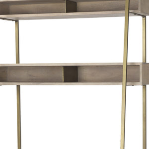 Homeroots 42" Brown And Gold Solid Wood And Metal Sled Ladder Desk - Stylish Storage For Home Office Elegance   605619