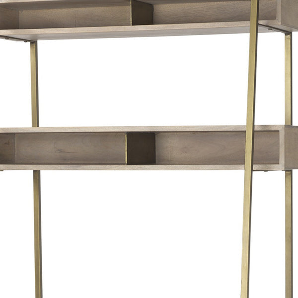 Homeroots 42" Brown And Gold Solid Wood And Metal Sled Ladder Desk - Stylish Storage For Home Office Elegance   605619