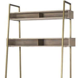 Homeroots 42" Brown And Gold Solid Wood And Metal Sled Ladder Desk - Stylish Storage For Home Office Elegance   605619