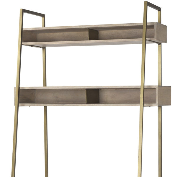 Homeroots 42" Brown And Gold Solid Wood And Metal Sled Ladder Desk - Stylish Storage For Home Office Elegance   605619