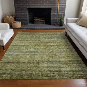 Homeroots 3' Stylish Olive Green And Brown Striped Washable Rug For Indoor And Outdoor Spaces, Durable Design 5' X 8' Polyester 605621