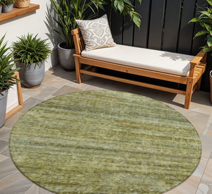 Homeroots 3' Stylish Olive Green And Brown Striped Washable Rug For Indoor And Outdoor Spaces, Durable Design 8' Round Polyester 605622