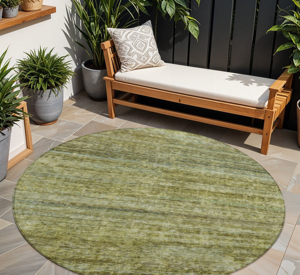 Homeroots 3' Stylish Olive Green And Brown Striped Washable Rug For Indoor And Outdoor Spaces, Durable Design 8' Round Polyester 605622