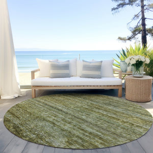 Homeroots 3' Stylish Olive Green And Brown Striped Washable Rug For Indoor And Outdoor Spaces, Durable Design 8' Round Polyester 605622