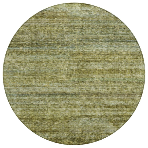 HomeRoots 5' Olive Green and Brown Striped Washable Area Rug for Indoor and Outdoor Use - Durable & Stylish 8' Round 605622