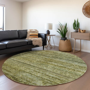 Homeroots 3' Stylish Olive Green And Brown Striped Washable Rug For Indoor And Outdoor Spaces, Durable Design 8' Round Polyester 605622