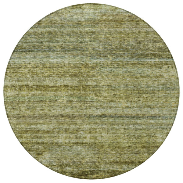 Homeroots 3' Stylish Olive Green And Brown Striped Washable Rug For Indoor And Outdoor Spaces, Durable Design 8' Round Polyester 605622