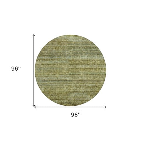 Homeroots 3' Stylish Olive Green And Brown Striped Washable Rug For Indoor And Outdoor Spaces, Durable Design 8' Round Polyester 605622