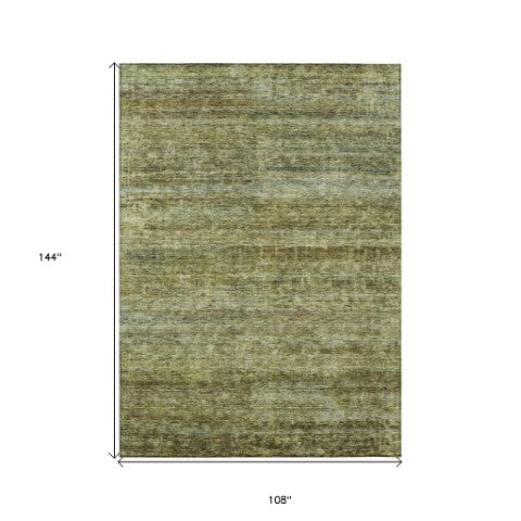 Homeroots 3' Stylish Olive Green And Brown Striped Washable Rug For Indoor And Outdoor Spaces, Durable Design 9' X 12' Polyester 605624