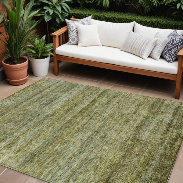 Homeroots 3' Stylish Olive Green And Brown Striped Washable Rug For Indoor And Outdoor Spaces, Durable Design 9' X 12' Polyester 605624