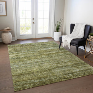 Homeroots 3' Stylish Olive Green And Brown Striped Washable Rug For Indoor And Outdoor Spaces, Durable Design 9' X 12' Polyester 605624
