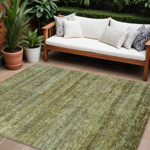 Homeroots 3' Stylish Olive Green And Brown Striped Washable Rug For Indoor And Outdoor Spaces, Durable Design 10' X 14' Polyester 605625