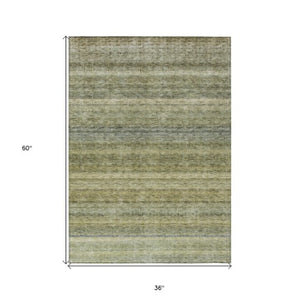 Homeroots 3' Artichoke Green And Gray Striped Washable Area Rug - Durable, Stylish For Indoor And Outdoor Use 3' X 5' Polyester 605626