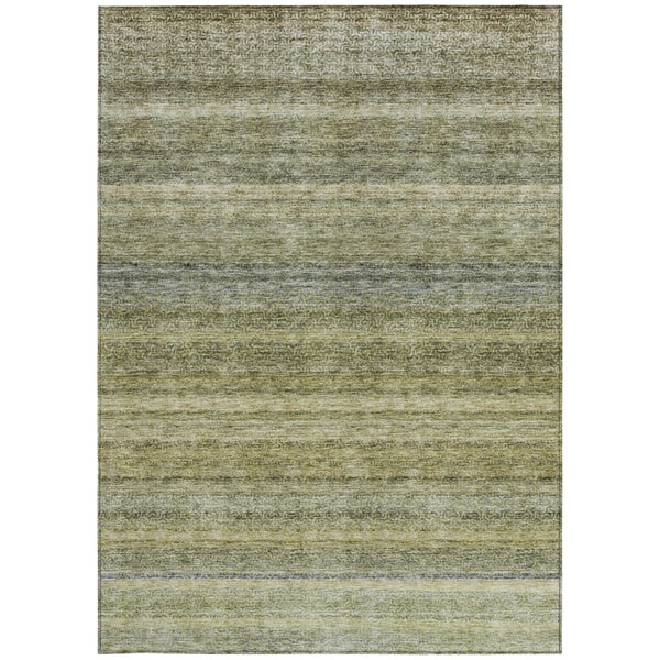 Homeroots 3' Artichoke Green And Gray Striped Washable Area Rug - Durable, Stylish For Indoor And Outdoor Use 5' X 8' Polyester 605627