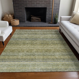 Homeroots 3' Artichoke Green And Gray Striped Washable Area Rug - Durable, Stylish For Indoor And Outdoor Use 5' X 8' Polyester 605627