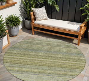 Homeroots 3' Artichoke Green And Gray Striped Washable Area Rug - Durable, Stylish For Indoor And Outdoor Use 8' Round Polyester 605628
