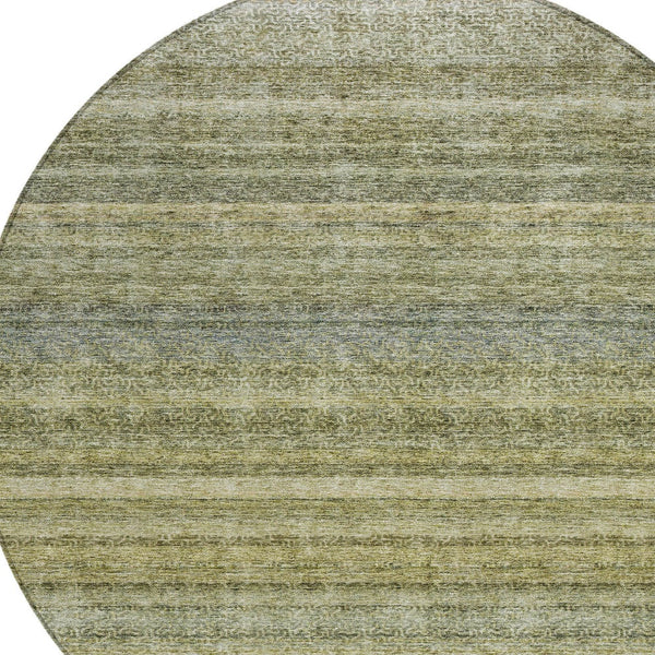 Homeroots 3' Artichoke Green And Gray Striped Washable Area Rug - Durable, Stylish For Indoor And Outdoor Use 8' Round Polyester 605628
