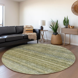 Homeroots 3' Artichoke Green And Gray Striped Washable Area Rug - Durable, Stylish For Indoor And Outdoor Use 8' Round Polyester 605628