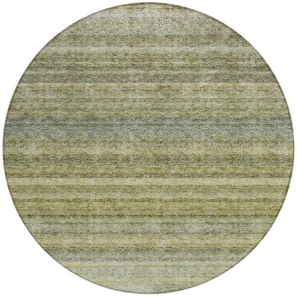 Homeroots 3' Artichoke Green And Gray Striped Washable Area Rug - Durable, Stylish For Indoor And Outdoor Use 8' Round Polyester 605628
