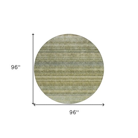 Homeroots 3' Artichoke Green And Gray Striped Washable Area Rug - Durable, Stylish For Indoor And Outdoor Use 8' Round Polyester 605628