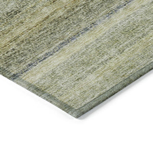 Homeroots 3' Artichoke Green And Gray Striped Washable Area Rug - Durable, Stylish For Indoor And Outdoor Use 9' X 12' Polyester 605630