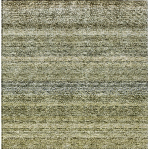 Homeroots 3' Artichoke Green And Gray Striped Washable Area Rug - Durable, Stylish For Indoor And Outdoor Use 10' X 14' Polyester 605631