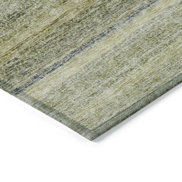 Homeroots 3' Artichoke Green And Gray Striped Washable Area Rug - Durable, Stylish For Indoor And Outdoor Use 10' X 14' Polyester 605631