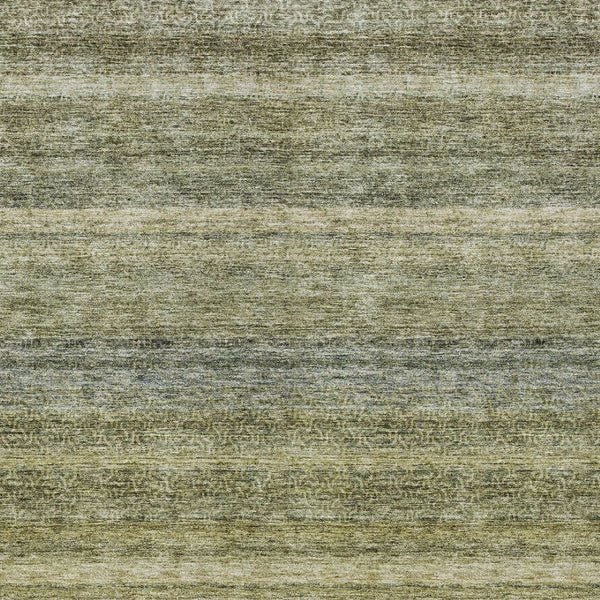 Homeroots 3' Artichoke Green And Gray Striped Washable Area Rug - Durable, Stylish For Indoor And Outdoor Use 10' X 14' Polyester 605631