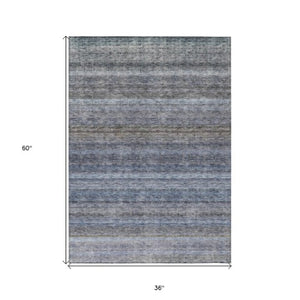 Homeroots 3' Artichoke Green And Gray Striped Washable Area Rug - Durable, Stylish For Indoor And Outdoor Use 3' X 5' Polyester 605632