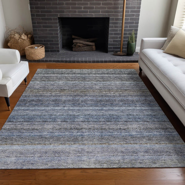 Homeroots 3' Artichoke Green And Gray Striped Washable Area Rug - Durable, Stylish For Indoor And Outdoor Use 3' X 5' Polyester 605632