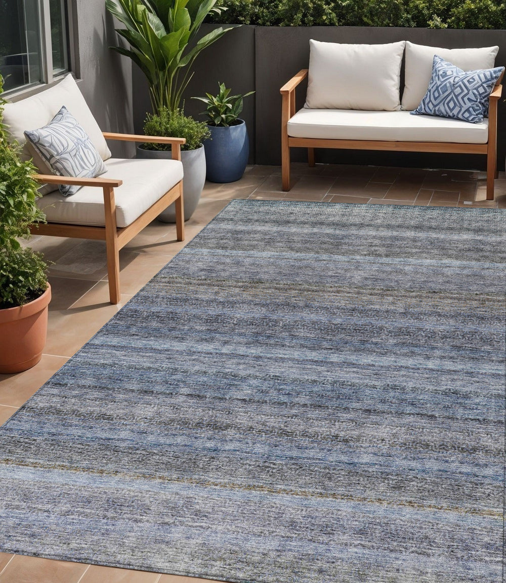 Homeroots 3' Artichoke Green And Gray Striped Washable Area Rug - Durable, Stylish For Indoor And Outdoor Use 5' X 8' Polyester 605633